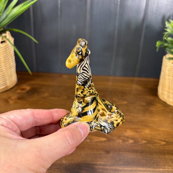 Pair of Vintage Giraffe Figurines in Animal Print Decoupage Safari Shelf Decor - Picture 9 of 15